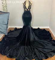 elegant halter long prom dress for black girls mermaid evening gowns appliques formal dress beaded robe de soiree