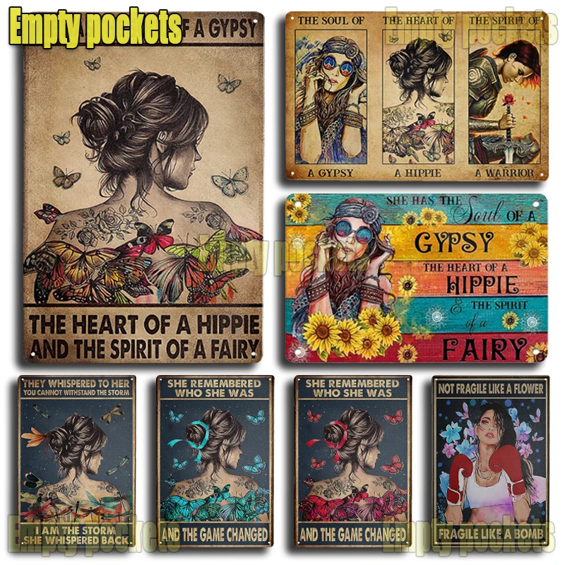 

Metal Tin Sign,She Had The Soul of Gypsy Heart of Hippie Spirit of Fairy for Home Room Bedroom Kitchen Bar Farm Cafe Wall Decor