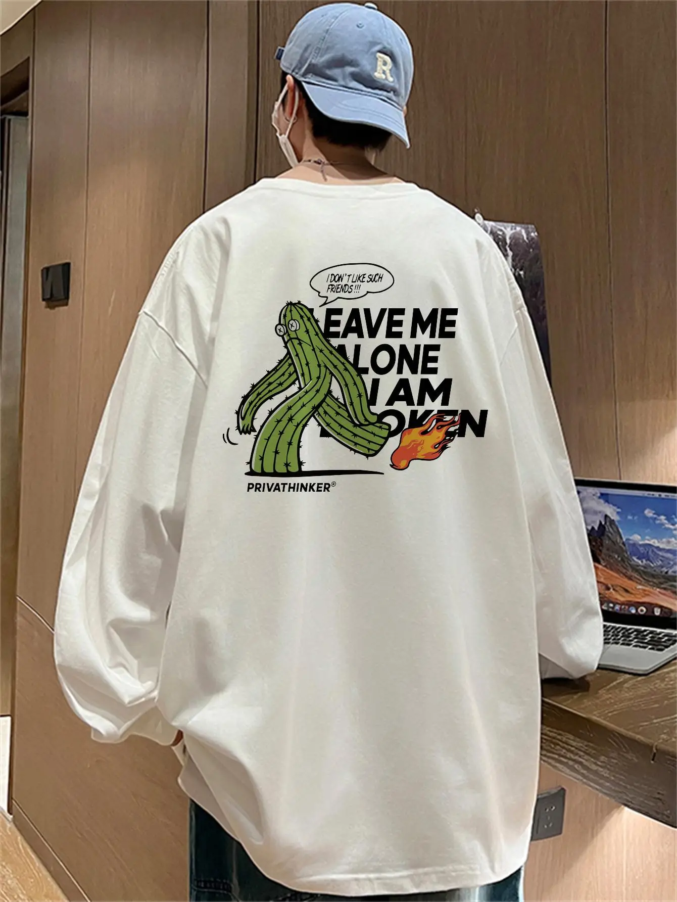 Футболка мужская оверсайз с длинным рукавом Забавный Графический Топ в стиле