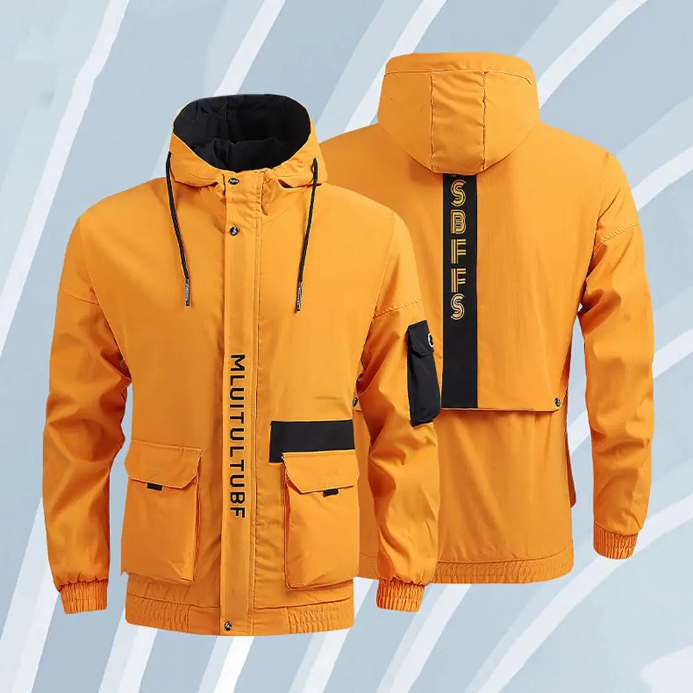 

Windproof Slim Winter for Daily Wear Hooded Men Coat Jacket Contrast Colors for Daily Wear