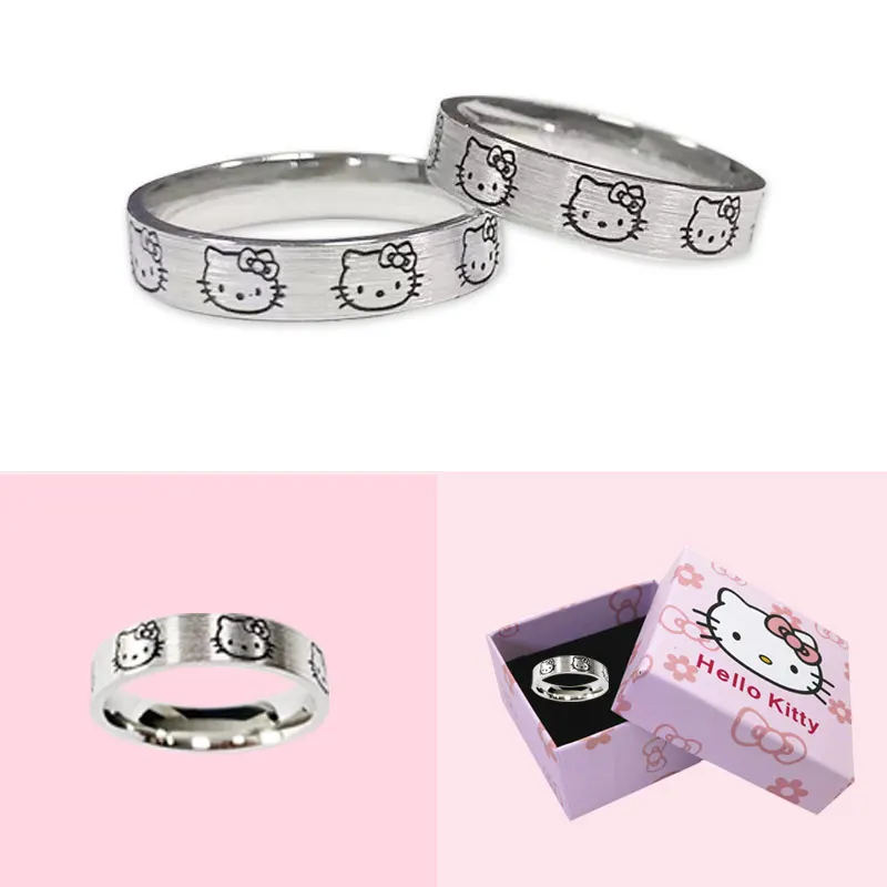 

TAKARA TOMY S925 Sterling Silver Hello Kitty Couple Ring Girl High-sensitivity Sweet Open Ring To Send Lover Girlfriend Gift