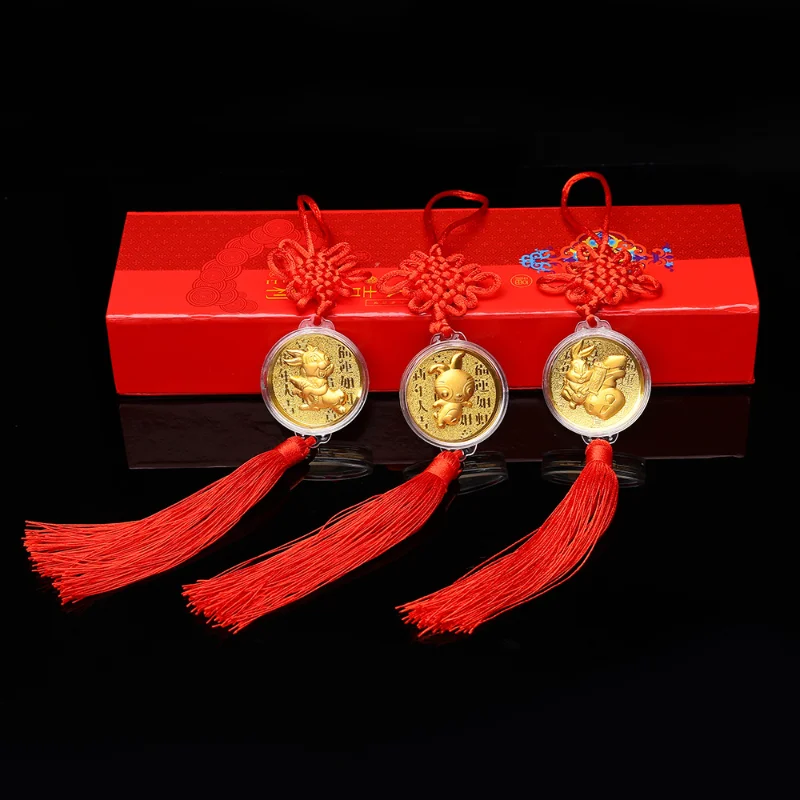 

2PCS 2023 Rabbit Year Coin Pendant Good Luck Charms Car Hanging Pendant for Fortune Wealth Health Success Home Decor