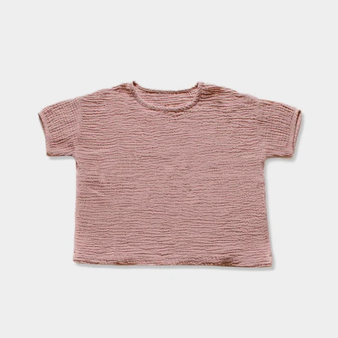 T-shirt 100% de gaze de algodão e garotas de verão Retro New Baby Kids casual tops solteiros arejados de roupas infantis confortáveis tz172