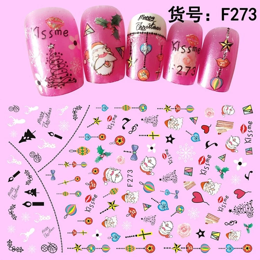 

Winter Xmas Nail Art Designs 3D Cute Sticker Cartoon Christmas Slider New Year Holiday Polish Decal Manicures Decorations