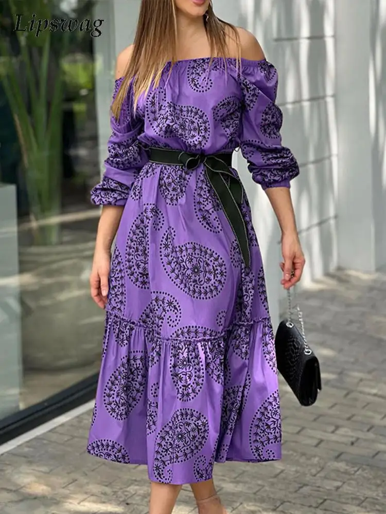 

Women New Fashion Slash Neck Party Dress 2022 Summer Elegant Off Shoulder Beach Dress Ladies Casual Pattern Print Dress Vestido