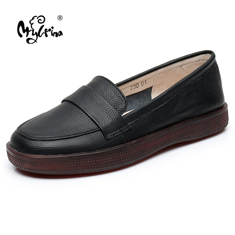 

New Women Loafers 2022 Ladies Handmade Cowhide Moccasins 100% Genuine Leather Slip On Round Toe Flats Plus Size Women Shoes