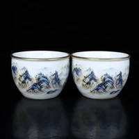 a pair of qing dynasty pastel qianli jiangshan pattern gold rimmed cups exquisite home craft supplies