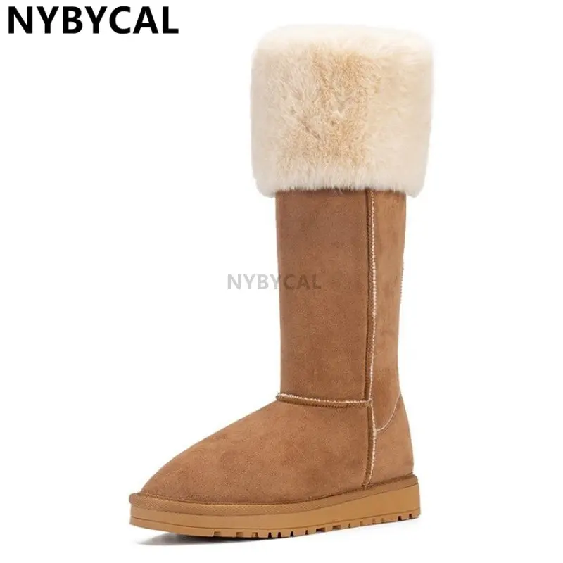 Fashion Style Women Natural Fox Hair Snow Boots Waterproof Genuine Cow Leather Winter Boots Warm Women Boots Knee-high Boots New