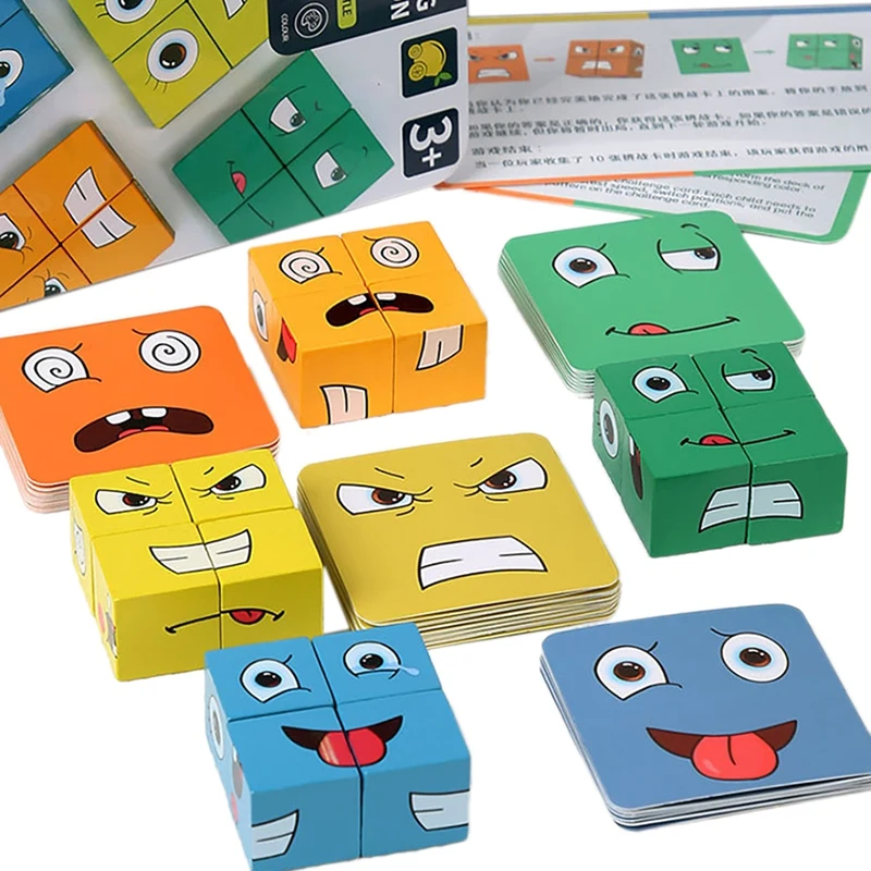 

Деревянная головоломка-выражение, развивающая игра, игрушки, меняющие лицо кубические блоки объема, игрушки