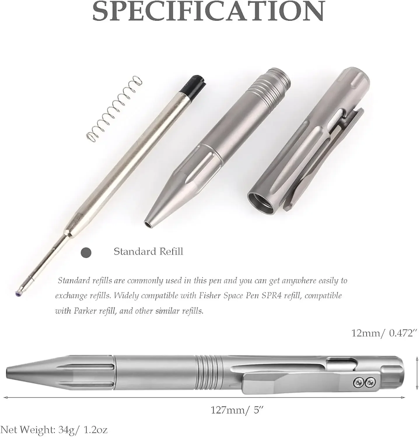 Фото Ручка-роллер FEGVE Hamans Titanium Bolt Action с клипом для кармана, многоразовая, компактная №2