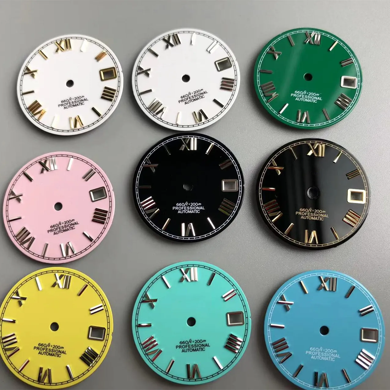

S-Watch dial sun grain silver nail 28.5mm Roman word assembly nh35 automatic movement yellow/red/golden/green/wihte/pink dial