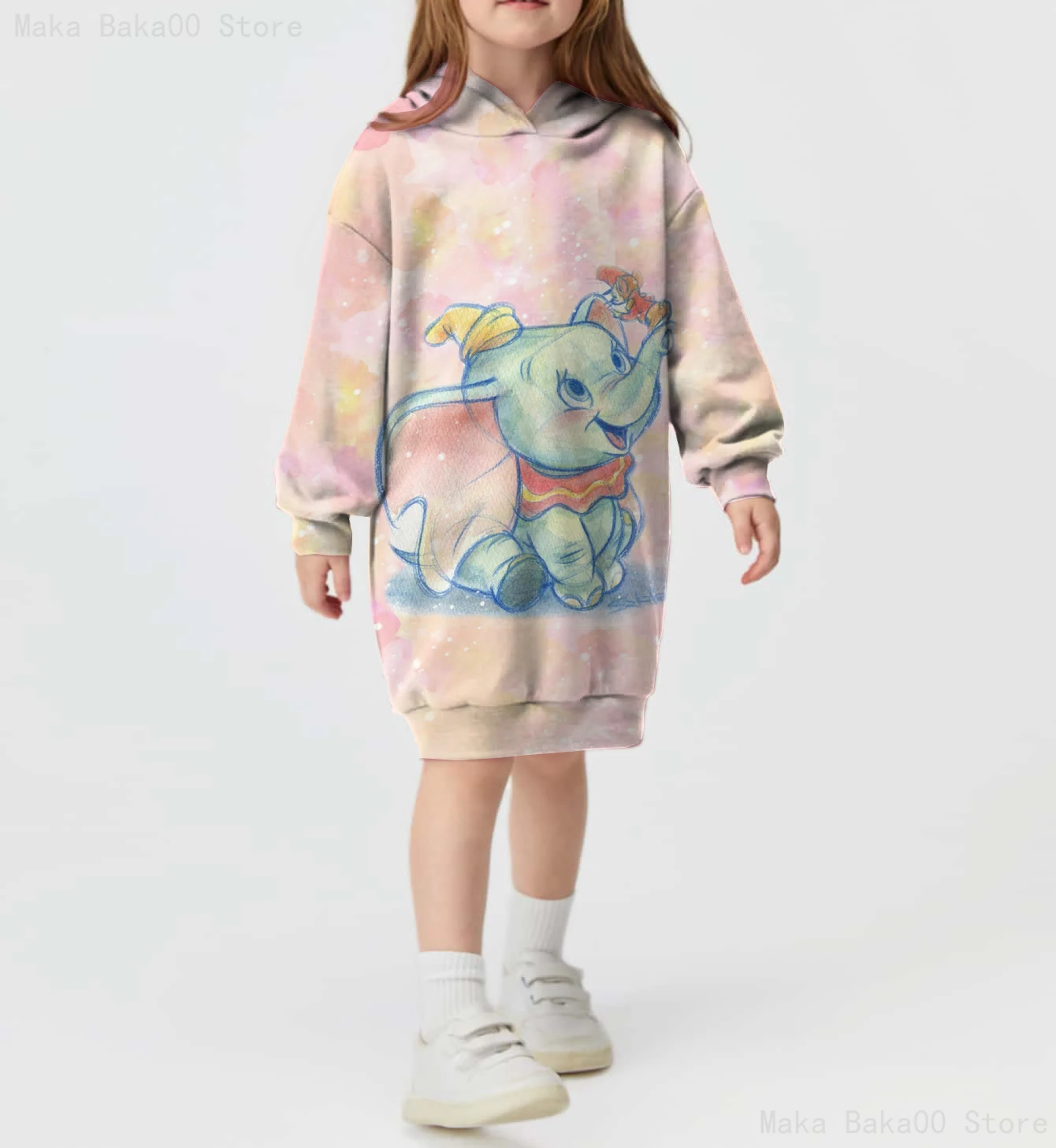 

Новинка Осенняя детская одежда Повседневная мультяшная Толстовка свитер платье с принтом Дисней Спортивное платье с капюшоном для девочек