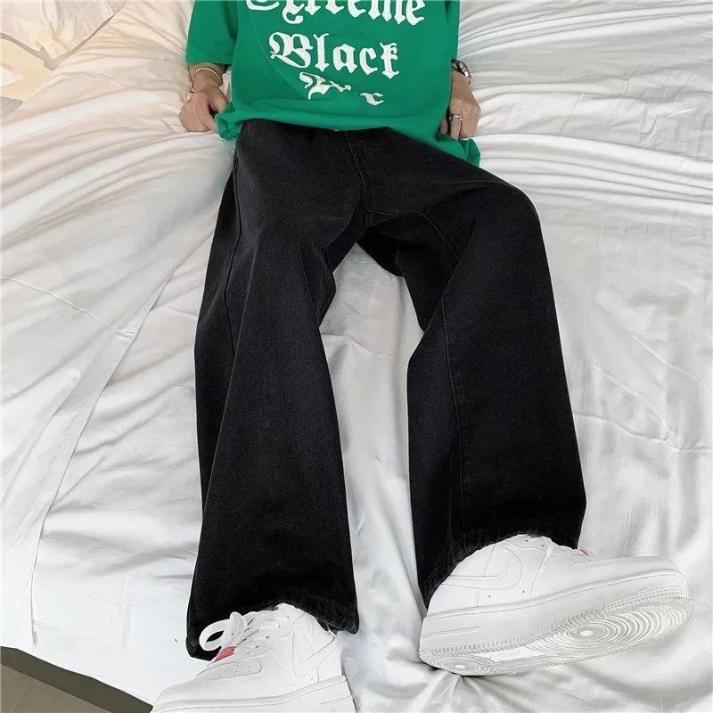 Blue Black Drawstring Baggy Jeans Men Fashion Casual Straight Jeans Men Streetwear Loose Hip Hop Denim Pants Mens Trousers M-3XL