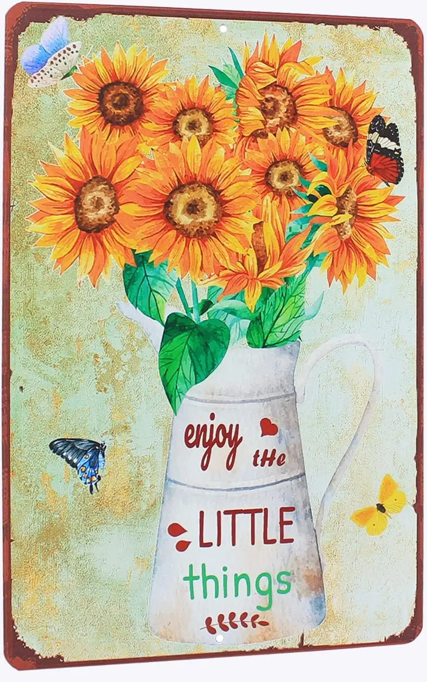 Наслаждайтесь Lttle Thngs Подсолнух Vntge Metl Tn Sgn Love Flower Unque ccessores Grden Decove Plque Frmhoe Country H