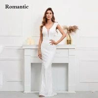 romantic sexy v neck backless white sequin evening gowns 2022 new women beading party maxi dress formal long prom dress