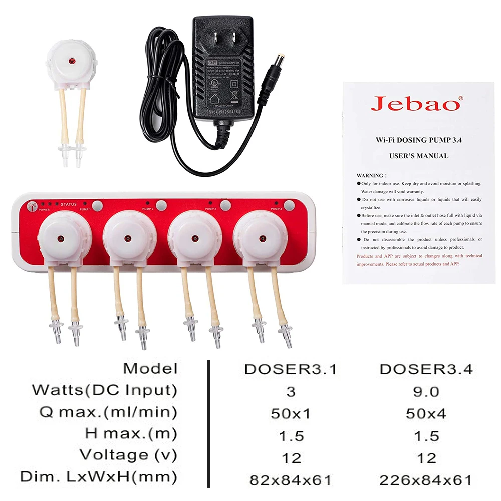 Jebao Water Pump Filter Auto Dosing Pump Automatic Marine Reef Doser 3.1 3.4 MD4.4 WIFI Control 12V 3W 9W  Aquariums Accessoires