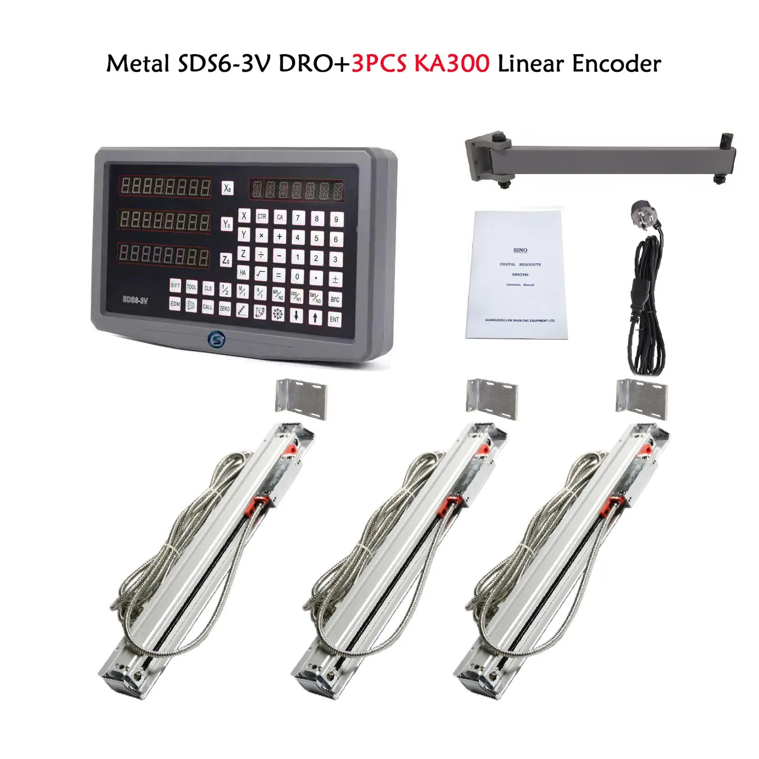 

SDS6-3V 3-осевой цифровой считыватель металлического корпуса DRO комплект и 3 шт. KA-500 KA300 токарный станок линейная шкала кодировщики шлифовальная машина фрезерование