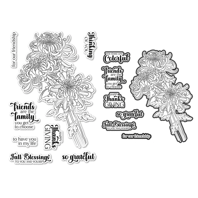

2022 New Fall Blessing Thanksgiving Blossom Clear Stamps Set Scrapbooking Cutting Dies Background Frames Card Craft