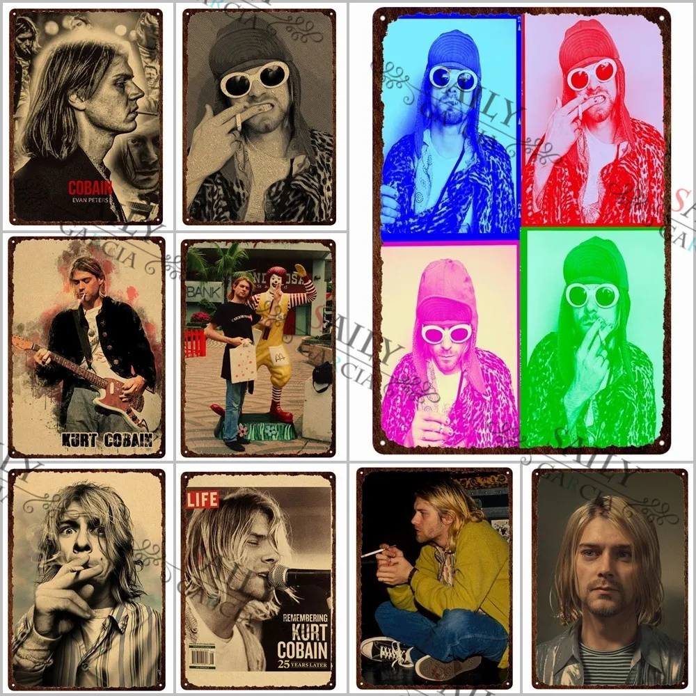 

Rock and Roll Music Retro Metal Print Plates Kurt Cobain Pop Singer Tin Sign Posters Man Cave Pub Bar Sign Metal Decor Plaques