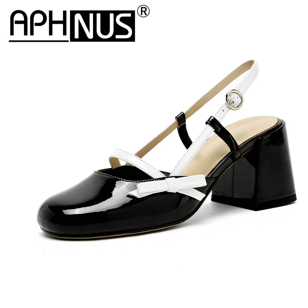 

APHNUS Womens Lovely Bowtie Rough Thick Mid High Heels Pumps Woman 2022 Shoes For Women New Sandals Belt Buckle