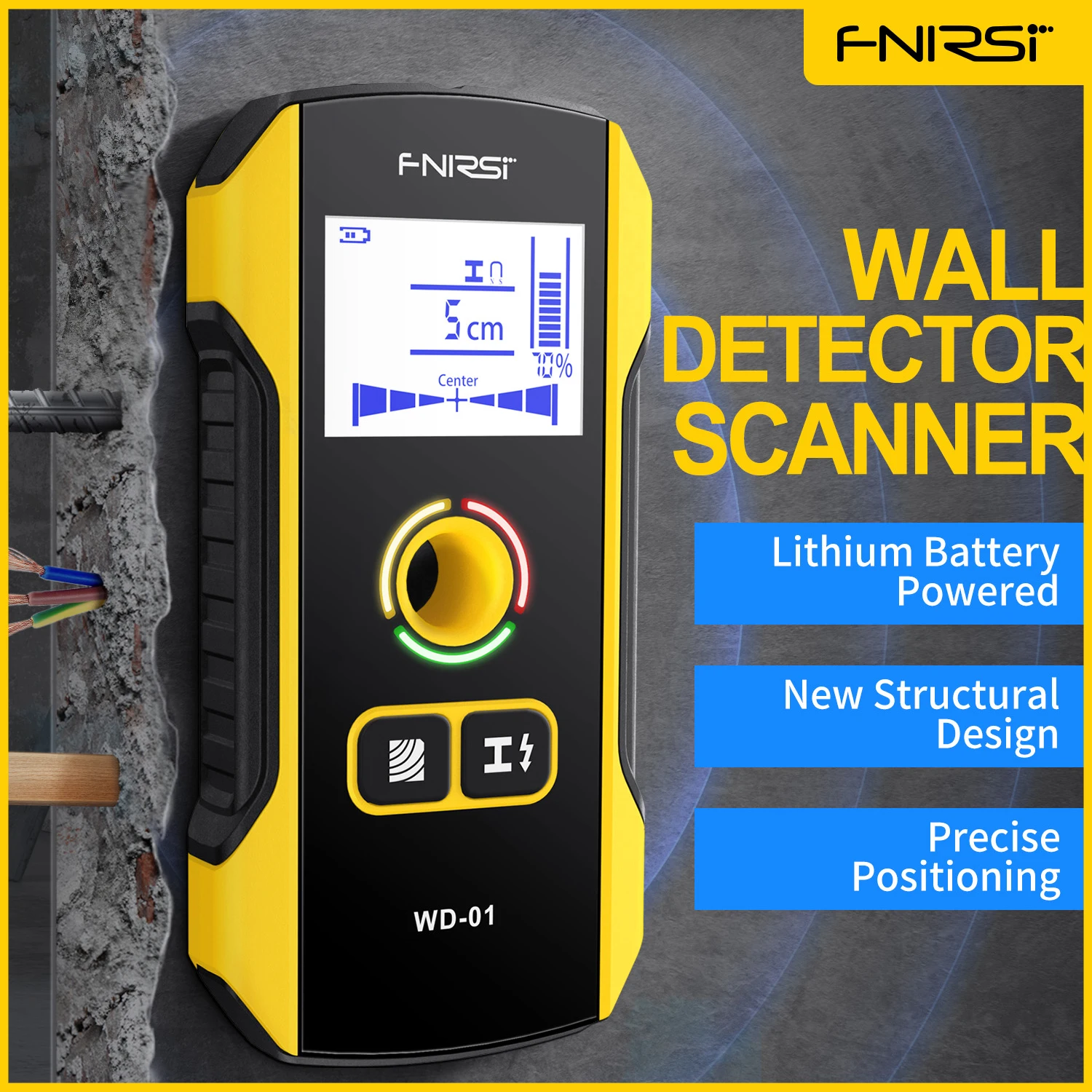 

Детектор металла FNIRSI, настенный сканер с определением расположения отверстий в стене, для Проводов проводов переменного тока, металла, дере...