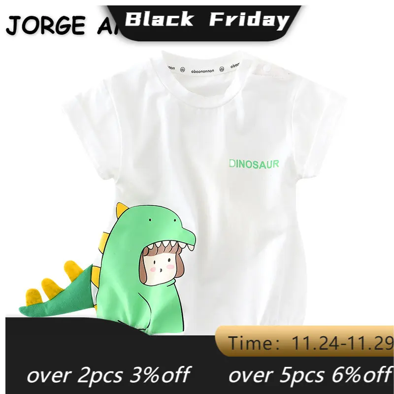 

Новинка, летняя детская одежда для девочек и мальчиков, боди с короткими рукавами, комбинезон унисекс с зеленым и белым мультяшным динозавр...