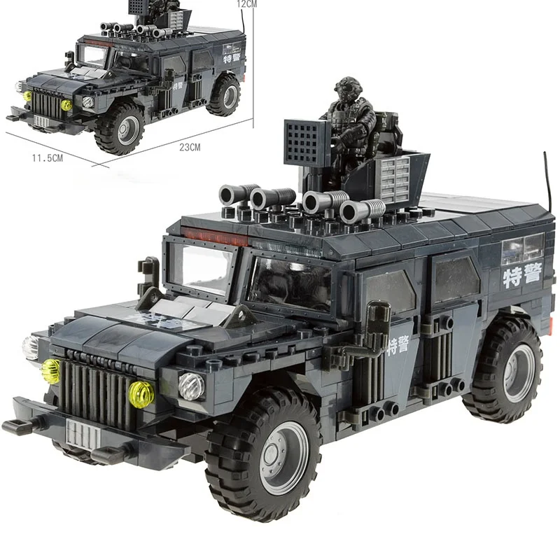 

618pcs Hummered Jeeped Soldier SWAT Military Army Car Team Special Forces Building Blocks Bricks Figures Toys Boys Gift