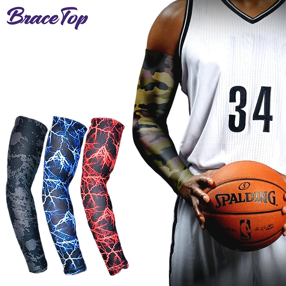 

BraceTop 1 PC Unisex Sports Basketball Arm Sleeves Cycling Running UV Sun Protection Outdoor Nylon Cool Arm Warmers Hide Tattoos