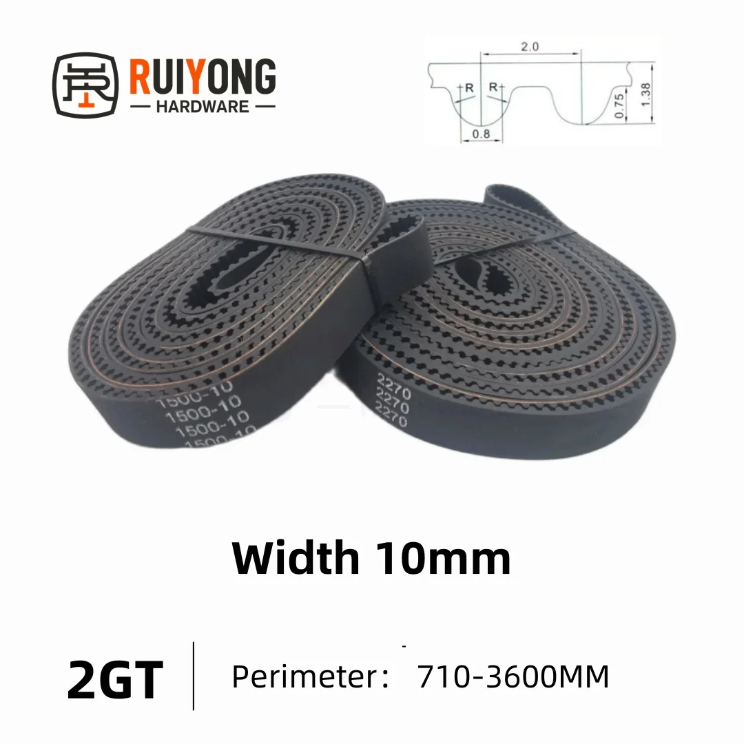 GT2 2GT Ремень ГРМ, шаг 2 мм, ширина 10 мм, замкнутые резиновые приводные ремни, периметр 710-3600 мм, детали с 3d-печатью