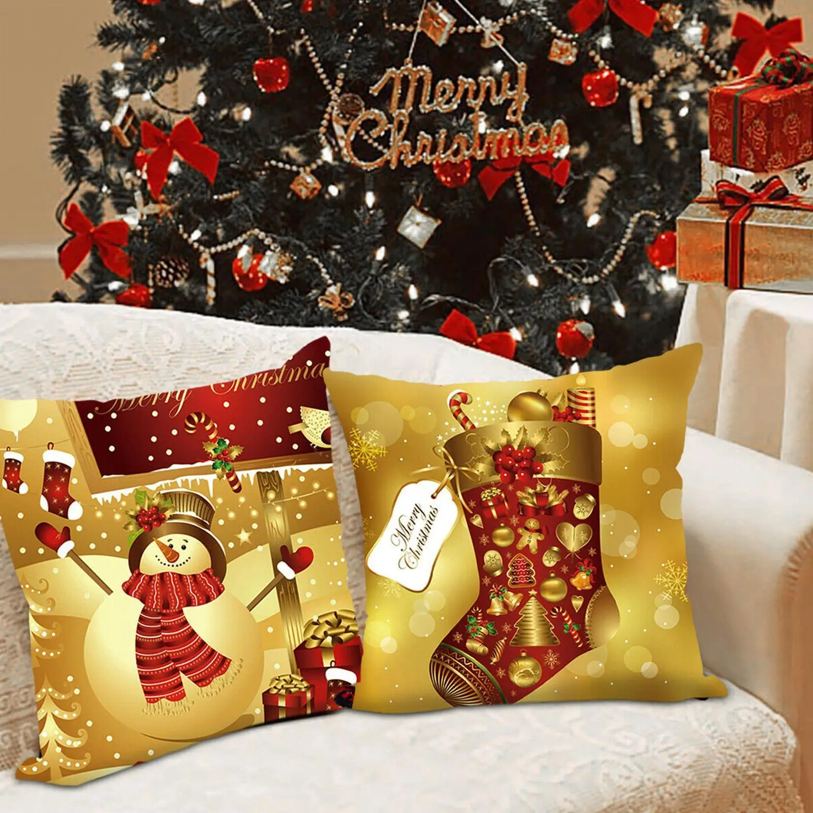

Christmas Cartoon Print Square Decorative Pillow Cushion Covers Pillowcase Cushions For Sofa Polyester Pillowcover Decorative