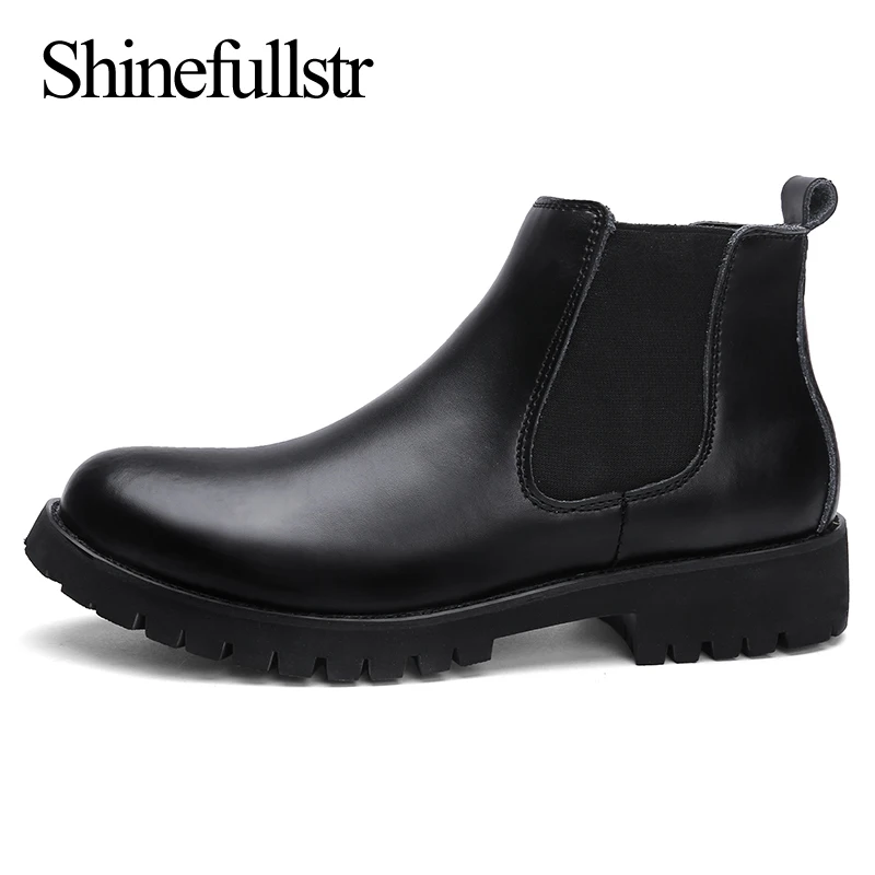 Autumn Winter Men Ankle Leather Chelsea Boots Bottines Shoes Black Brown Botas Bottine Homme