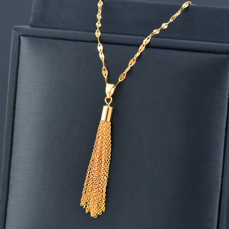 

LEEKER Fashion Rose Gold Silver Color Tassel Pendants Stainless Steel Necklace For Women jewelry 2022 Female necklace 851 LK2