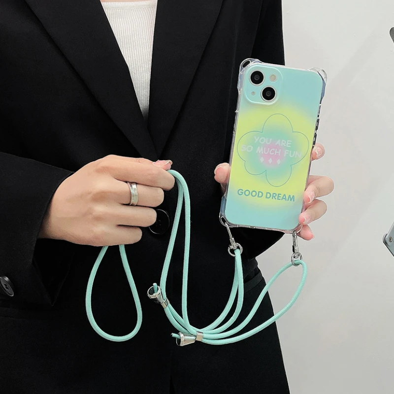 

Halo dyeing Back Cover For iPhone 14 13 Pro Max Phone Case Crossbody Necklace Strap Lanyard Cord Phone Cases Luxury Bumper