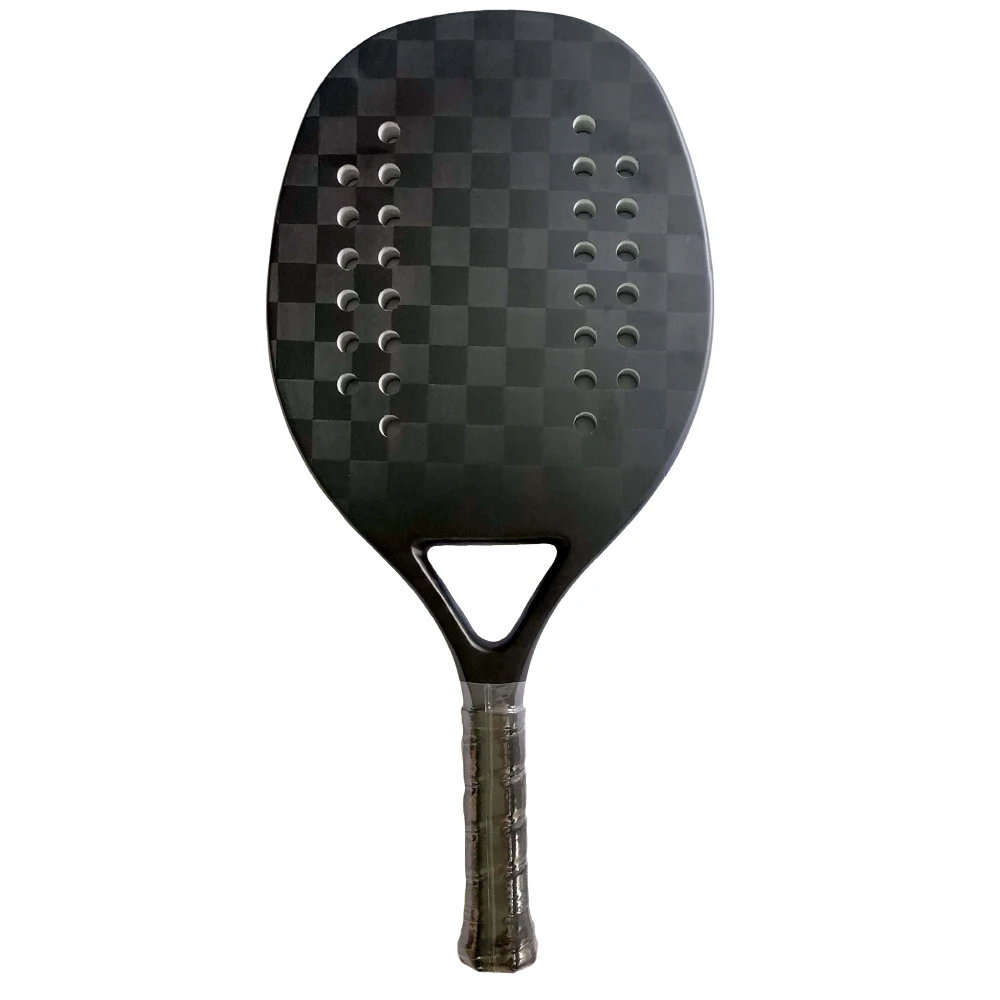 Professional Full Carbon 18K  Beach Tennis Racket Solid Black Rough Surface Soft EVA Racquet Paddle Set with Bag