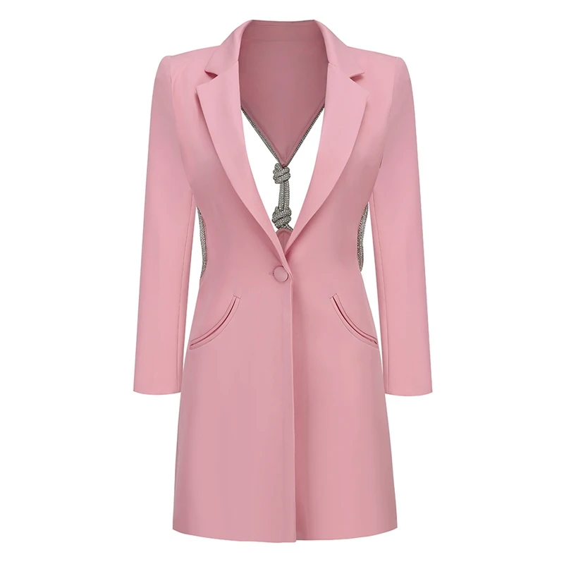 MSMUSI 2025 Новое модное женское сексуальное мини-платье с лацканами и кристаллами на