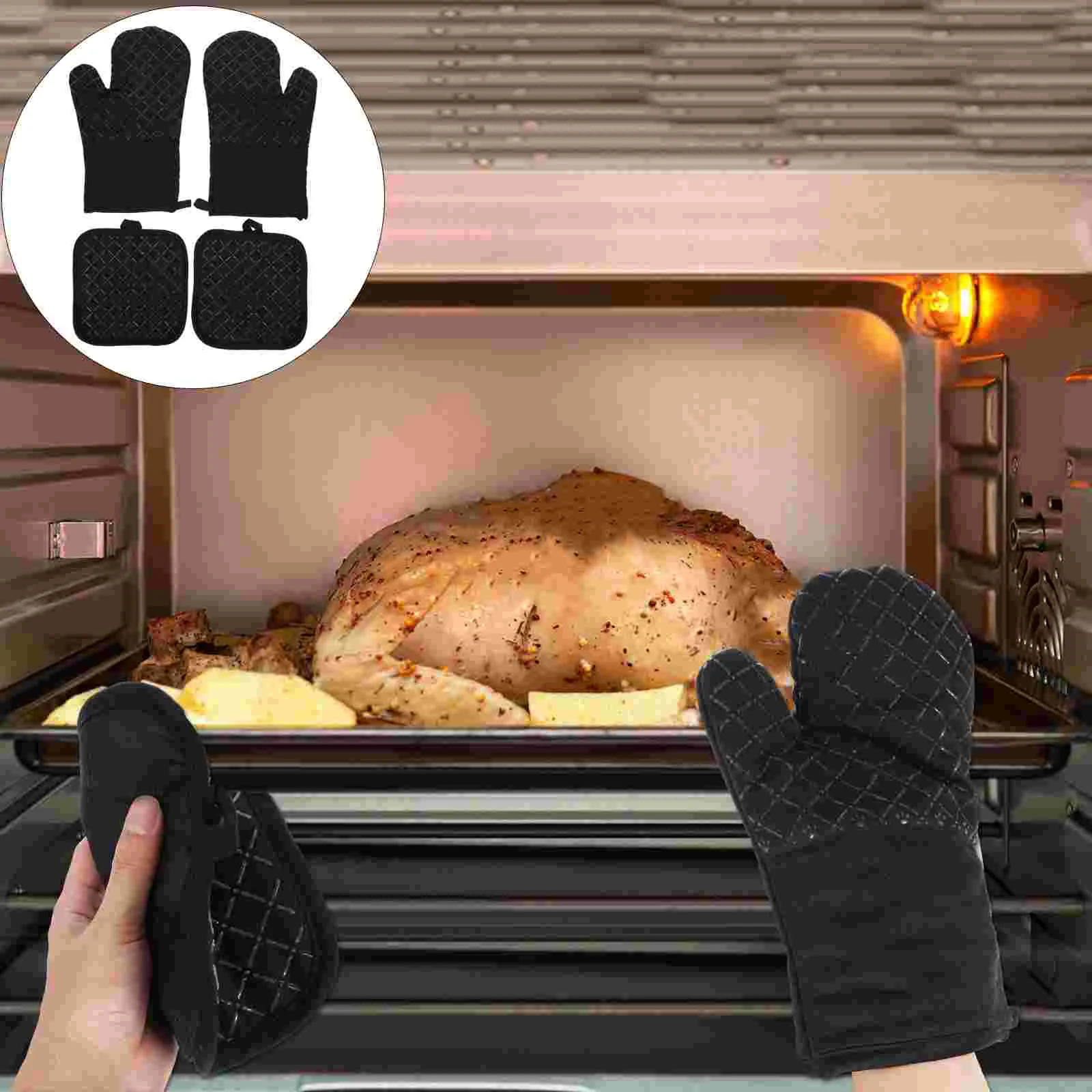 

1 Set Cotton Microwave Oven Oven Mitts Practical Heat Resistant Mats