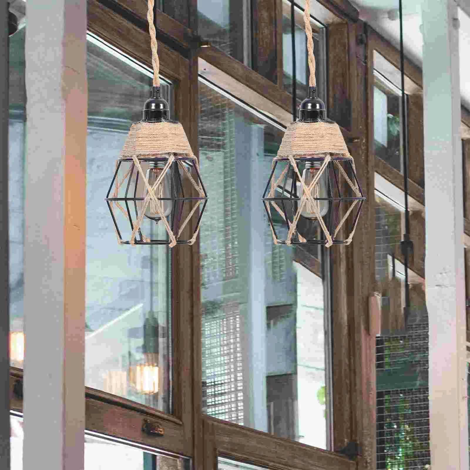 

Pendant Lamp Rope Chandeliers Vintage Hanging Light Retro Living Room Fixture