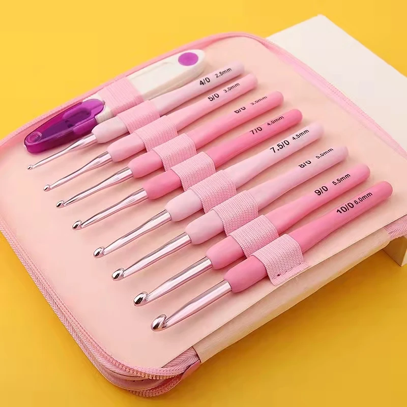 

8 Sizes Gradient Pink Knitting Needles Crochet Hook Full Set Soft Ergonomic Grips for Sweater Scarf Hat Weaving Handmade Tools