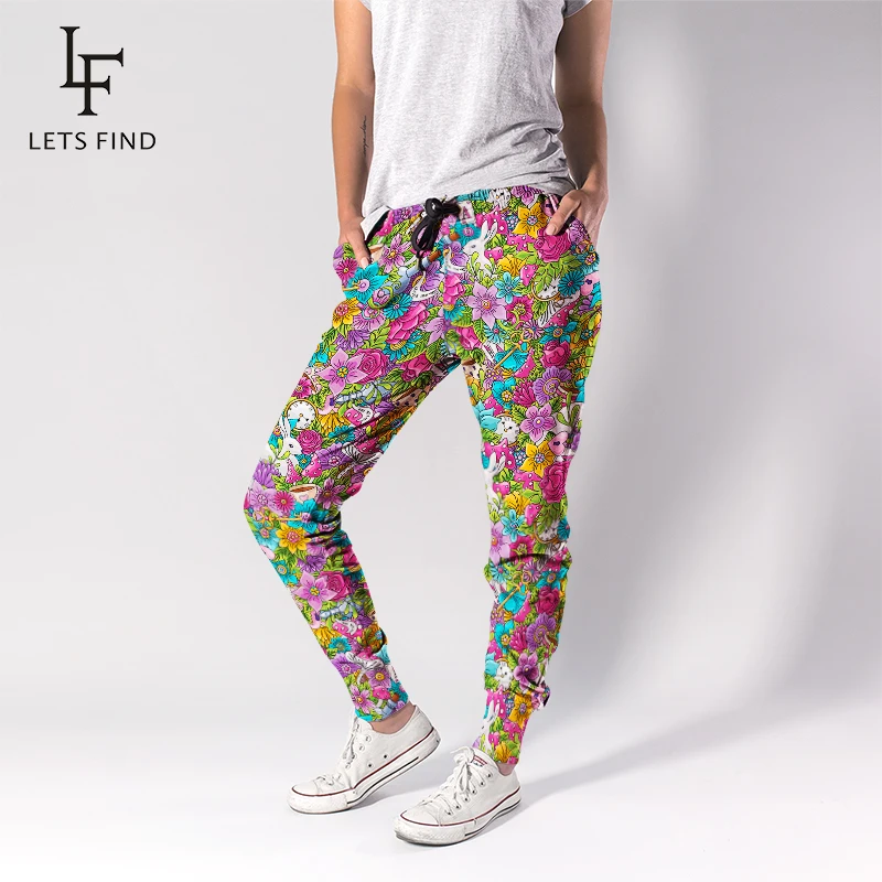 LETSFIND новые красочные узоры цветов и кроликов принт для женщин джоггеры с