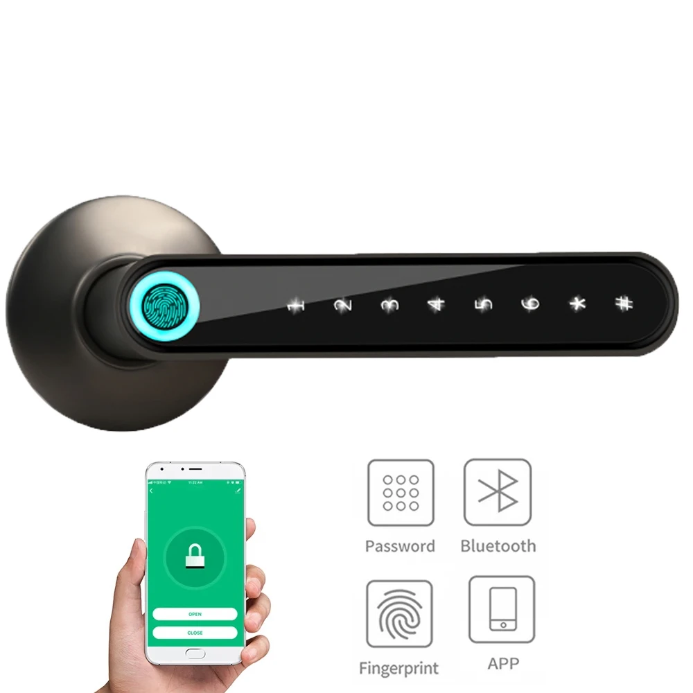 

Electronic Lock Bluetooth Keyless Handle Digital Smart Door Lock Fingerprint / Password / App 3 Ways Fast Unlock IOS & Android