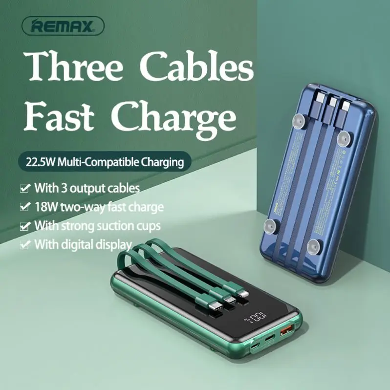 

Remax RPP-218 22.5W Qc3 Smallest 10000 Rohs Mah Powerbank Fast Charge Built Cable Pd Power Bank