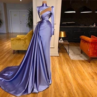 mermaid evening dress for women high collar long sleeve beading illusion wedding evening gown pleat formal party dresses 2022