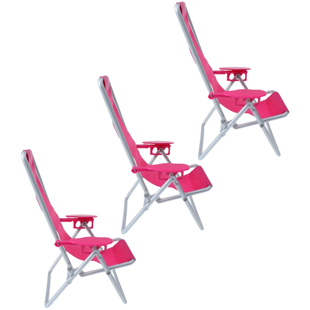 

3Pcs Fold Up Chairss Dolls Miniature Lounge Deck Chair Miniature Foldable Chair Model