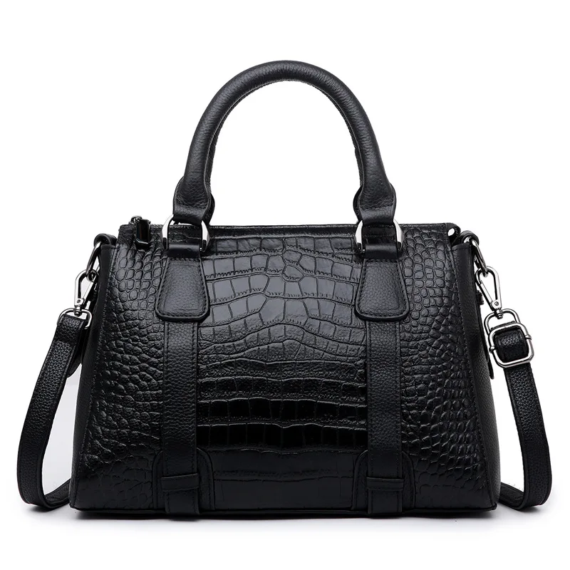 

Crocodile print women's bag Black classic handbag bag Women's large capacity single shoulder hand crossbody fashion everything