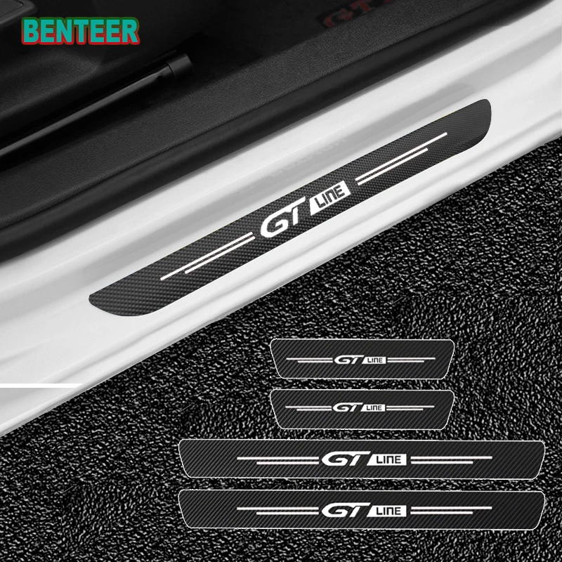 

4x Carbon fiber GTline Car Door Sill Sticker For Peugeot Auto Accessories