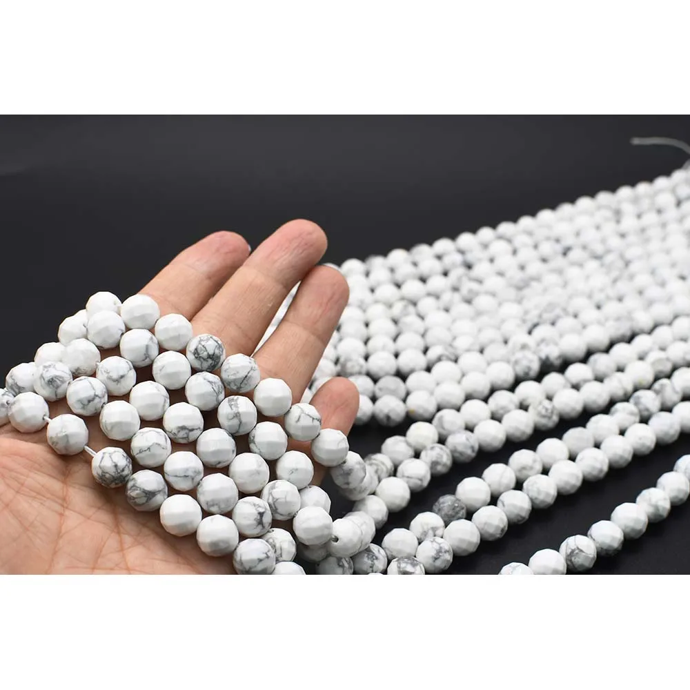 

Бусины Из Натурального граненого Howlite (белые), круглые камни неправильной формы для самостоятельного изготовления ожерелий, браслетов, ювел...