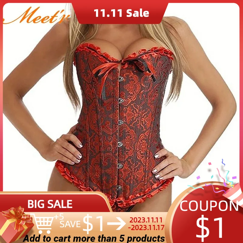 

Meet'r Women Sexy Corset Plus Size S-6XL Temptation Lace Buster Gothic Underwear Self-cultivation Body Shaper Lingerie