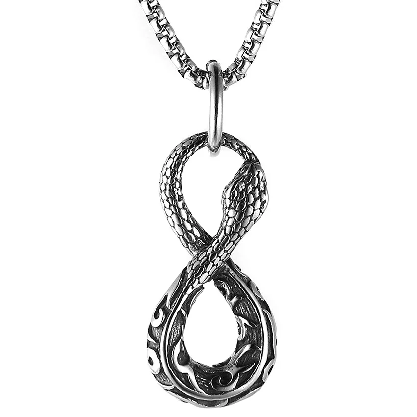 

Gothic Fashion New Figure 8 Python Stainless Steel Necklace Pendant Jewelry Gift for Women Men