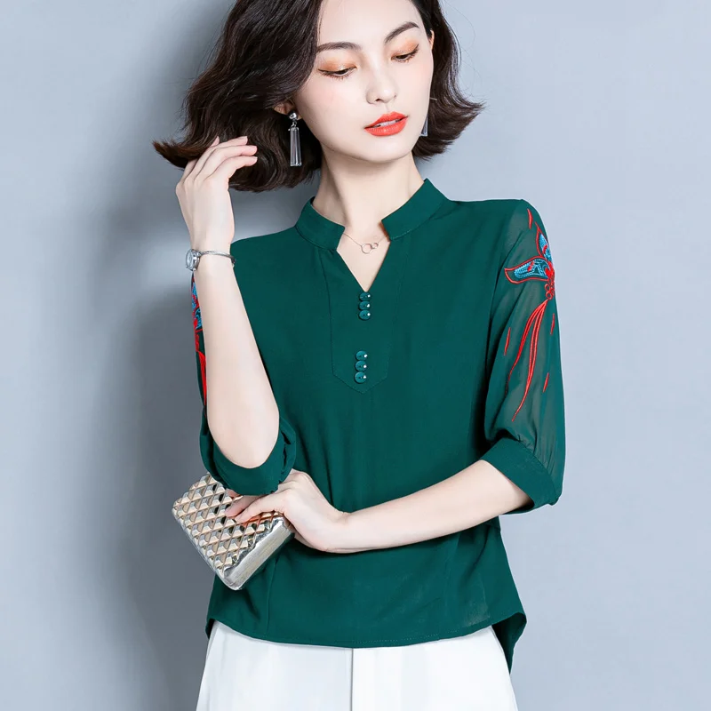

Women Casual Shirts Vintage Womens Tops Hollow Female Clothing Summer 2022 Fashion Embroidery Women's Elegant Blouses Sexy Shirt