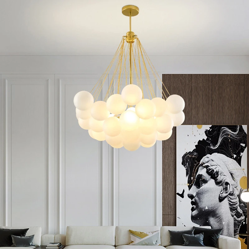 

Nordic Bubble Chandelier for Dining Living Room Decoration Gold Black Frosted Glass Ball Romantic LED Pendant Lights E27
